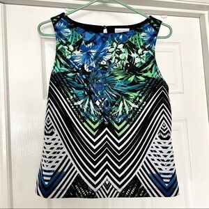 𝅺bisou Bisou Michele Bohbot Sleeveless Top Flowers and Geometric Smart Casual